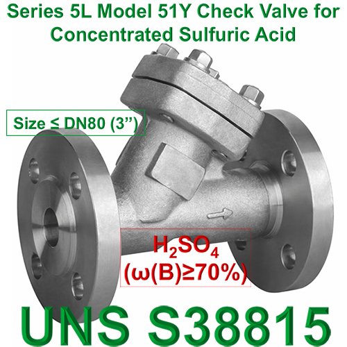 Series 5L Model 51Y Ytype Check Valve for Concentrated Sulfuric Acid